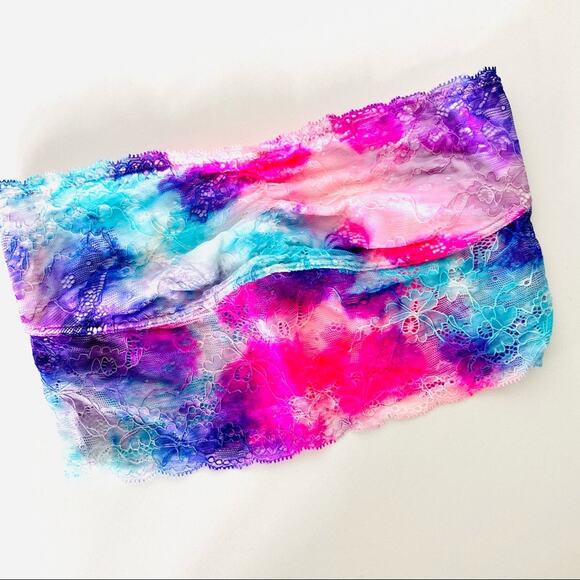 NEW VS VICTORIAS SECRET Blue Pink Purple Pastel Neon Lace Bra Bandeau Crop Top S - Picture 1 of 7